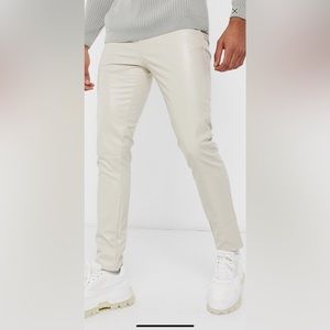 ASOS DESIGN slim fit faux leather pants in beige (30x32)